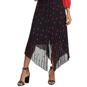Maje Black Asymmetrical Skirt with Red Heart Accents